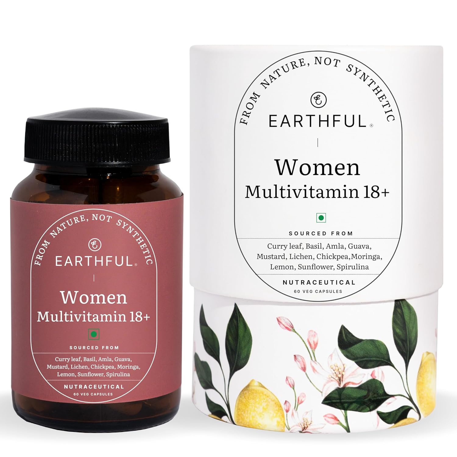 Zephivo Earthful Multivitamin for Women | 100% Plant, Non-Synthetic | With Biotin, Zinc, Vitamin C, D3 for Immunity, Hair, Skin, Bones & Overall Wellness | 60 Capsules