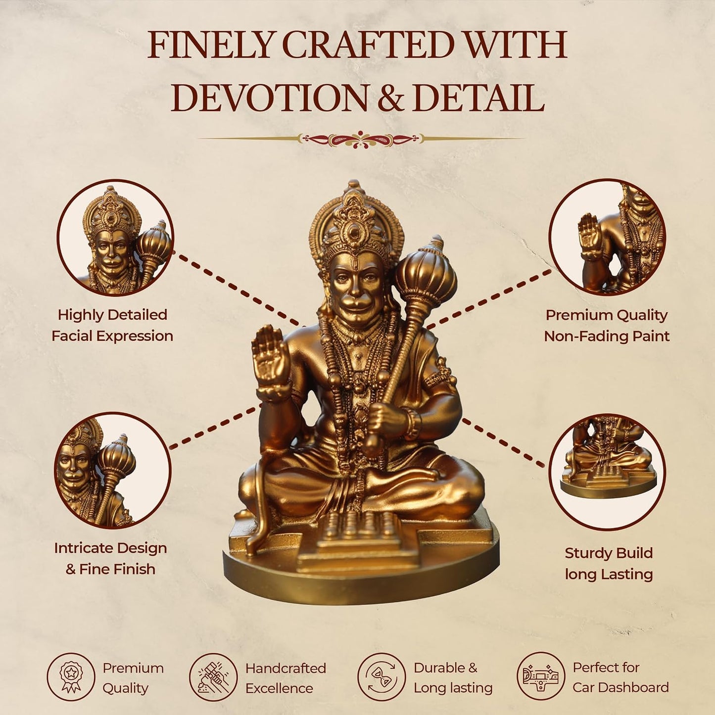 UNOVATE Hanuman Idol for Car Dashboard, Home, Office Desk | Hanuman Murti