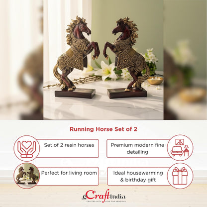 eCraftIndia Set of 2 Resin Running Horse Showpiece for Home Decor Office | Gift for Housewarming Birthday