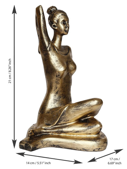Golden Resin Woman in Gomukhasana Cow Face Pose | Yoga Woman Statue Showpiece for Home Decor Living Room Bedroom Office Yoga Studio | Womens Day Gift for Ladies | Birthday Gift for Women