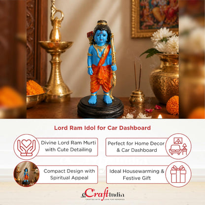 Lord Ram Idol for Car Dashboard Decorative Mini Showpiece for Home Temple Office Desk Spiritual Gift Compact Hindu God Murti for Vastu Dashboard Accessories
