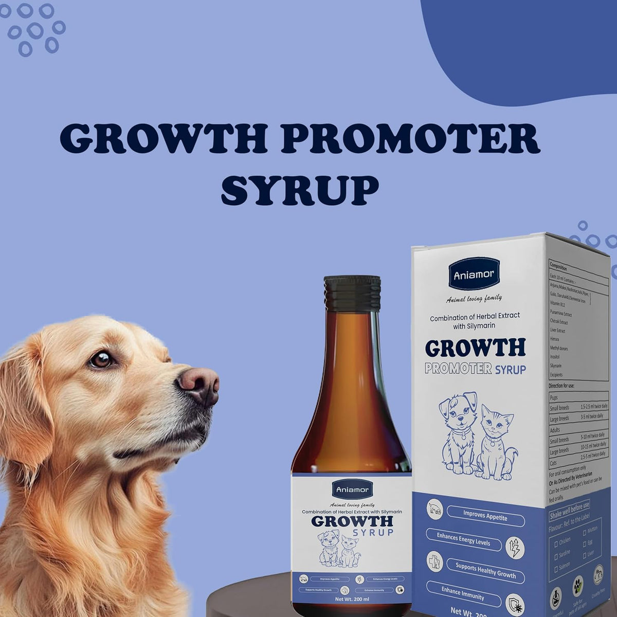 Aniamor Growth Promoter Syrup for Dogs and Cats||Pets Supplement|All Life Stage|200ml Bottle