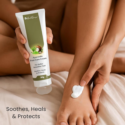 HerbSense Ayurvedic Foot Care Cream, For Dry & Cracked Heels, Enriched Shea Butter, Ginger, Lemon Coconut Oil & Herbs, 50g, Soothes, Heals & Protects