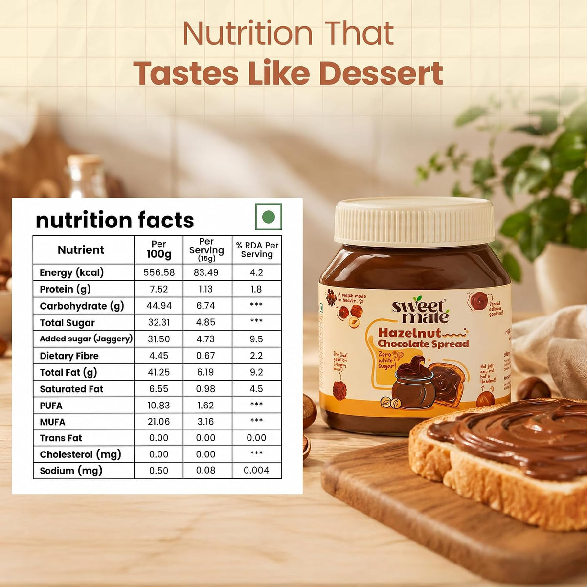 Sweetmate Hazelnut Chocolate Spread - 300g | Sweetened with Jaggery | Chocolate Spread for Kids and Adults | Healthy Snack with No Preservatives and Palm Oil | Nutty & Creamy Choco Spread