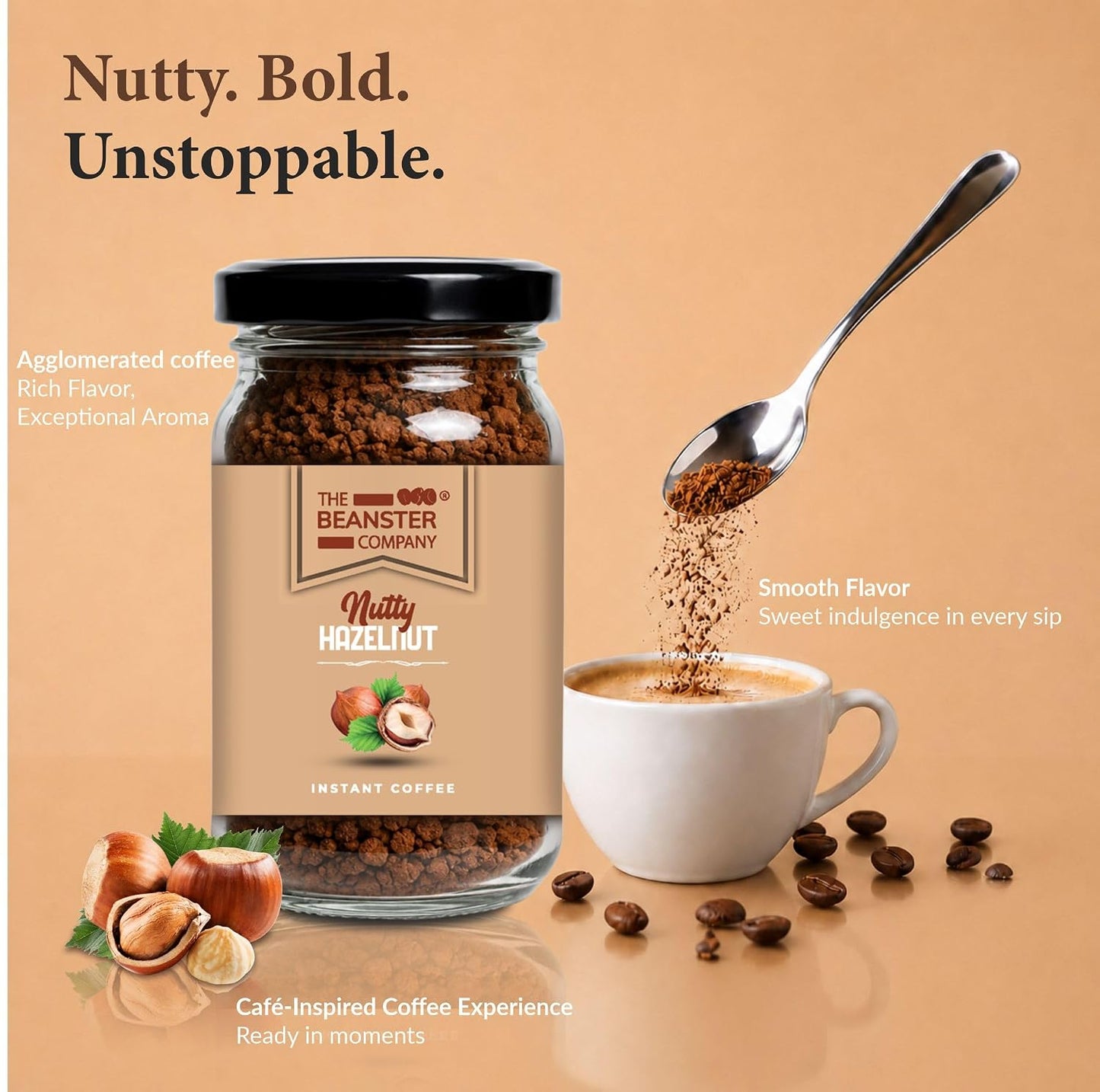 The Beanster Company Hazelnut Flavoured Instant Coffee, 50g