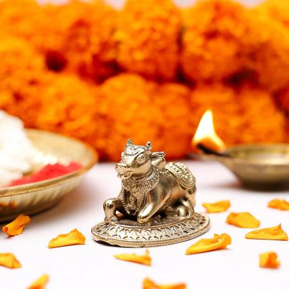 1.5 Inch Pure Brass Nandi Idol | Decorative Vastu Showpiece for Home Temple, Mandir, Office Desk & Puja Room | Spiritual Gift & Religious Home Decor