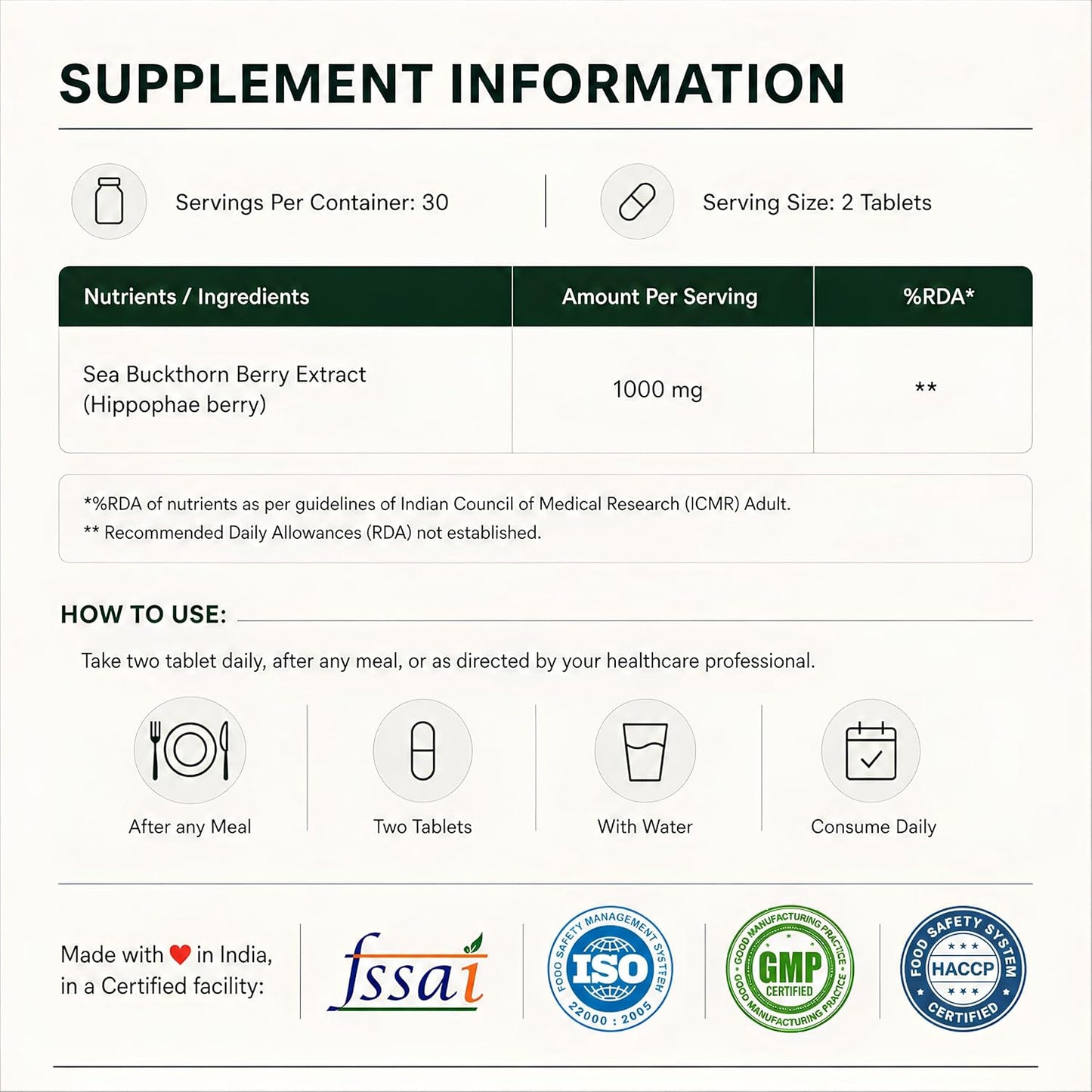Nutrabud Organics Sea Buckthorn Berry Powder Capsules 1000mg - 60 Veg Tabs - Natural Source of Vitamin-A,C,E,K, Omega-3,6,7,9 & Antioxidants for Skin Glow & Collagen Boost (60 Count (Pack of 1))