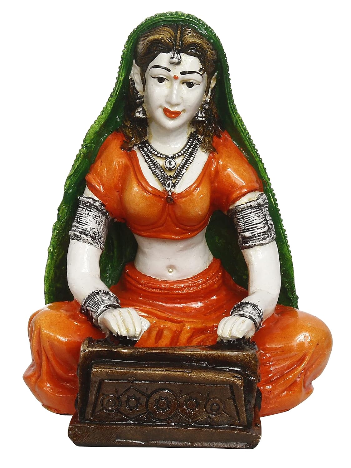 Resin Woman Statue Playing Harmonium Showpiece for Home Decor Living Room Bedroom Office Desk Table TV Unit | Womens Day Gift for Ladies | Housewarming Birthday Gift for Women