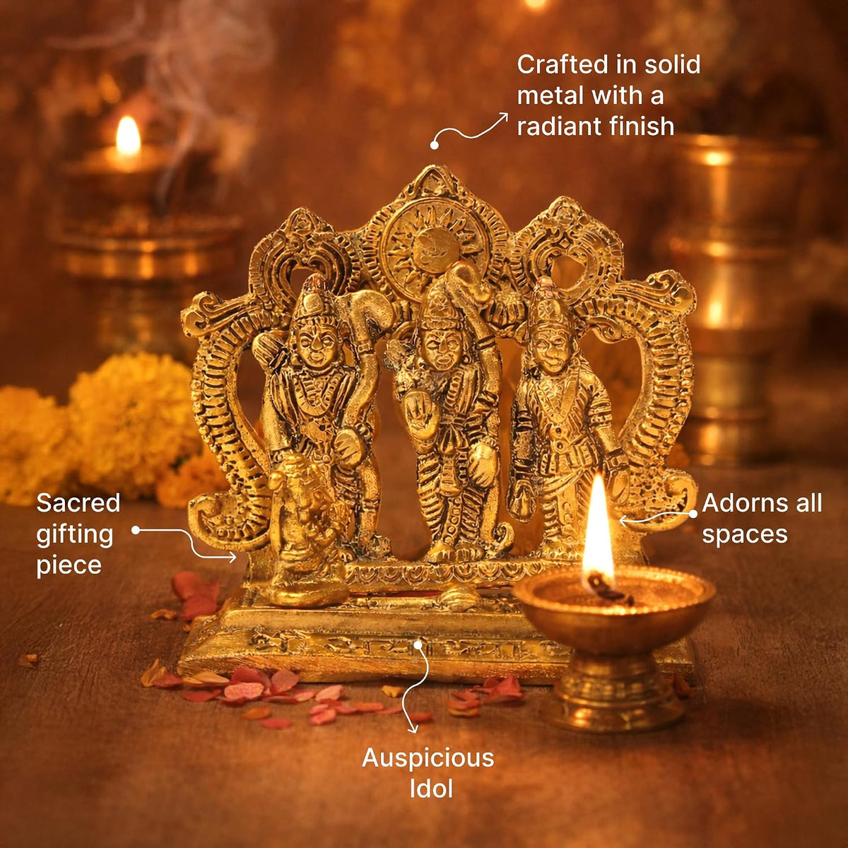Metal Ram Darbar Idol with Shree Ram, Sita, Laxman & Hanuman Ji | Ramdarbar Murti, Pooja Idol, Spiritual Gift (Design 01: L10 x W5 x H10 cm)
