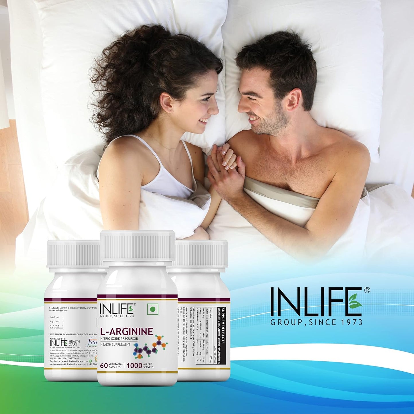 INLIFE L Arginine Capsules 1000mg Supplement | Nitric Oxide Precursor - 60 Vegetarian Capsules (Pack of 1)
