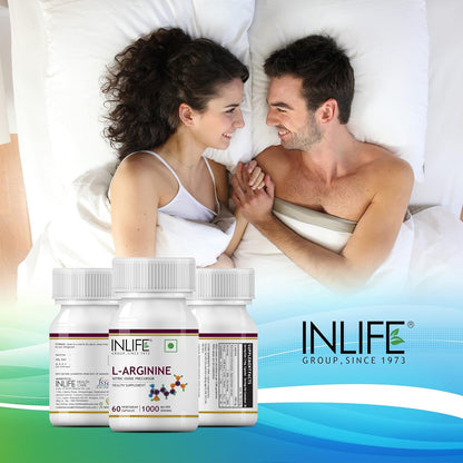INLIFE L Arginine Capsules 1000mg Supplement | Nitric Oxide Precursor - 60 Vegetarian Capsules (Pack of 1)