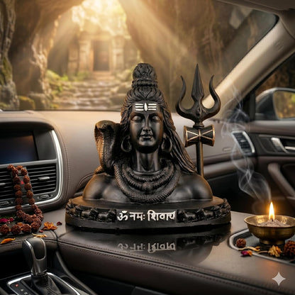 B.R STORE Lord Shiva Idol Bust with Om Namah Shivaya Base | Mahadev Black Statue Decorative Murti | Hindu God Shiv Shankar Showpiece for Home Temple, Office & Gifting