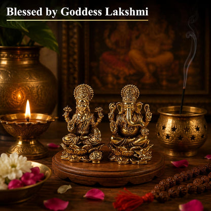 1.5 Inch Pure Brass Lord Ganesha & Maa Lakshmi Idol Set for Home Temple, Mandir & Office Desk | Decorative Pooja Murti Combo for Pooja, Diwali, Festive Gifting & Spiritual Decor