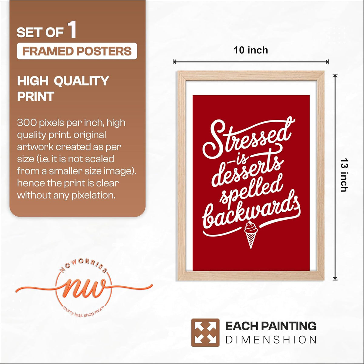 Framed Food Wall Art for Kitchen, Restaurant & Cafe Decor, 300 GSM Art Print, Natural Synthetic Wood Frame, Illustration, ART-9, 10x13 Inches