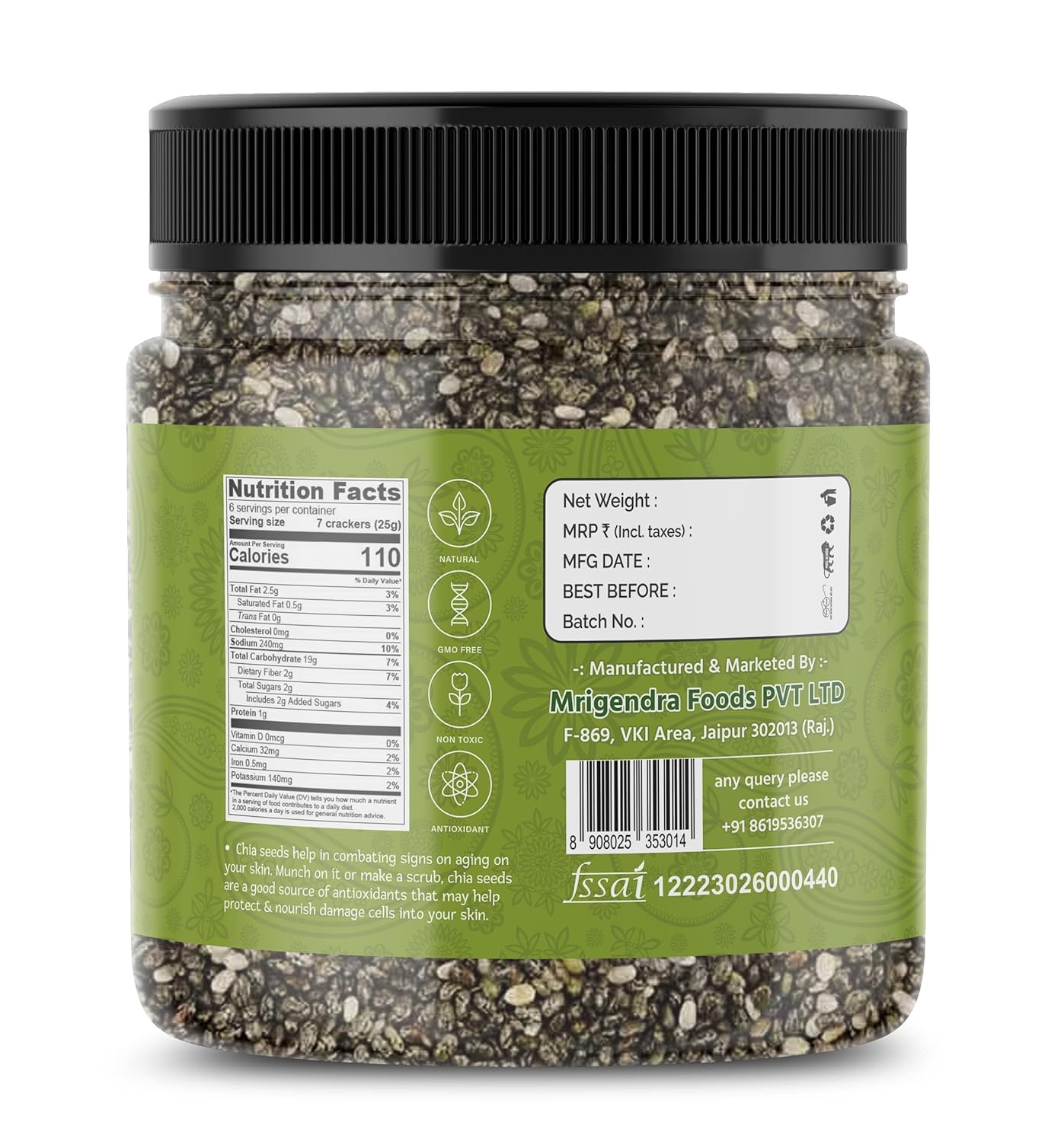 GreenFinity Chia Seeds 750g | Omega-3 clean chia Seeds for Eating | Healthy Snacks |