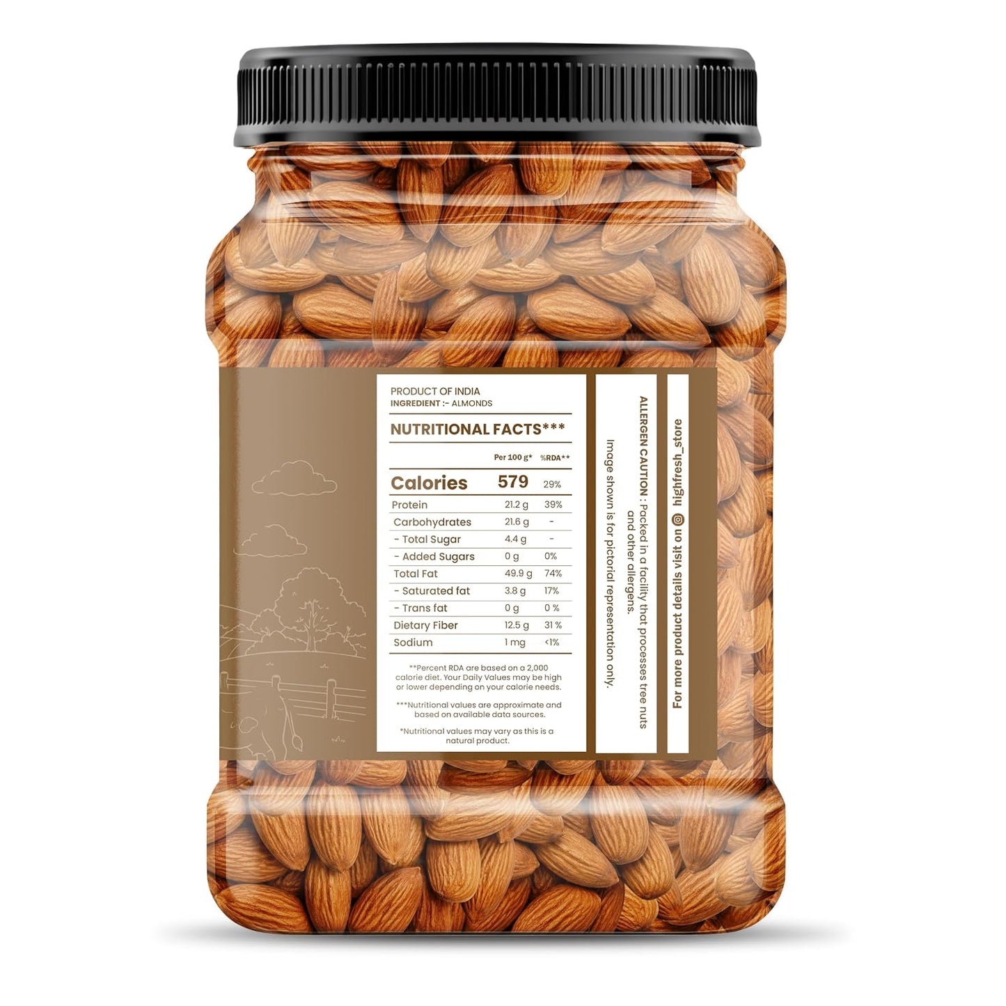 HighFresh California Jumbo Almonds |Natural Badam Giri | Rich In Protein & Dietary Fiber | Crunchy Texture & Delicious Nutty Flavour | No Added Preservatives Or Artificial Flavors