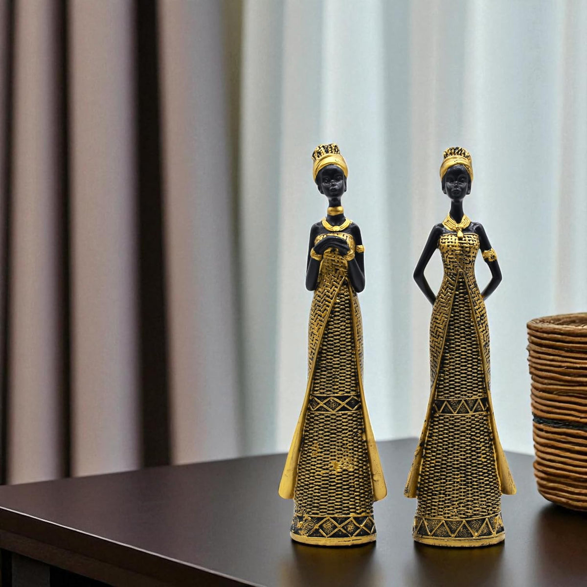 Vibrant Beautiful Finish Uniquely Hand Crafted Home Decor African Tribal Women Art Piece (Set of 2)