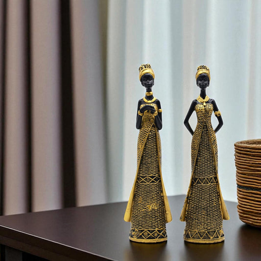 Vibrant Beautiful Finish Uniquely Hand Crafted Home Decor African Tribal Women Art Piece (Set of 2)