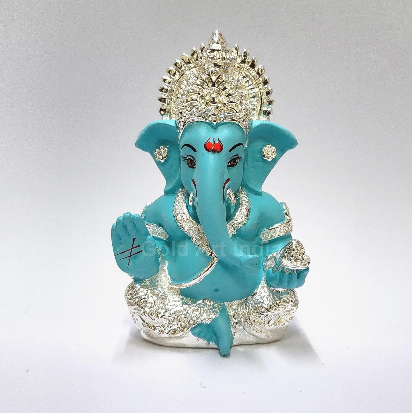 Gold Art India 999 Silver Plated Ganesh Idol for Car Dashboard God Ganesha Idol for Home Decor Ganpati for Gift 3.5 inches (Silver) (Silver Fountain Blue)