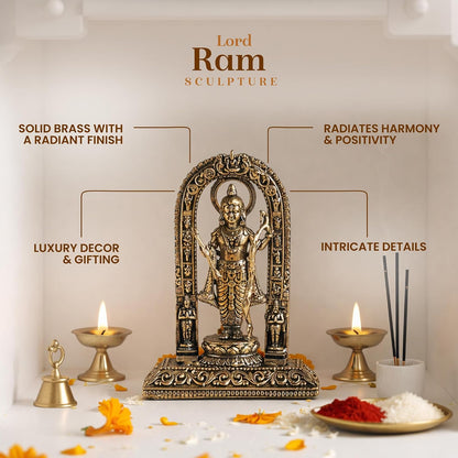 Ram Lala Brass Statue | Handcrafted Lord Ram Idol for Mandir and Temple Decor | Housewarming and Wedding Gift (Design01: L5 x W4 x H8 cm)