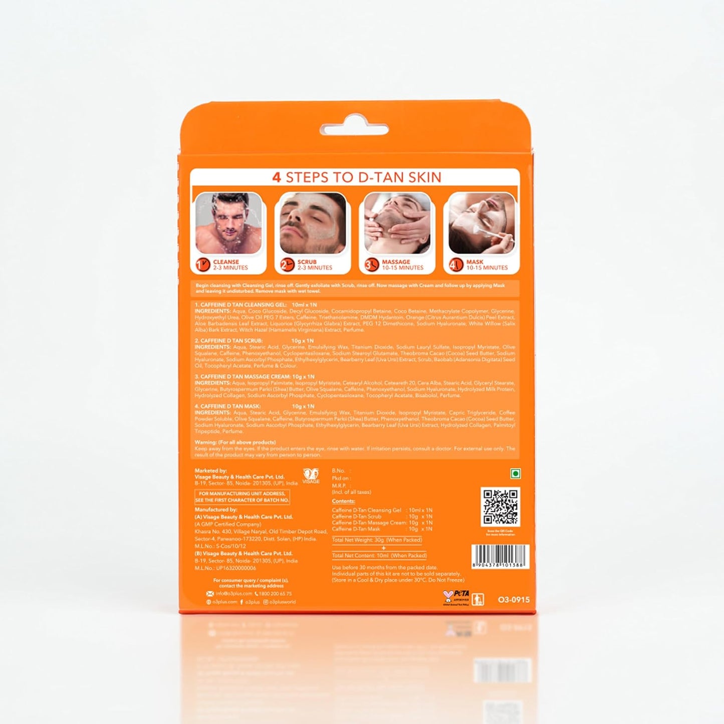 Zephivo O3+ Caffeinated D-Tan Facial Kit for removing dirt toxins oil and sweat single session for All Skin Types 40 GM