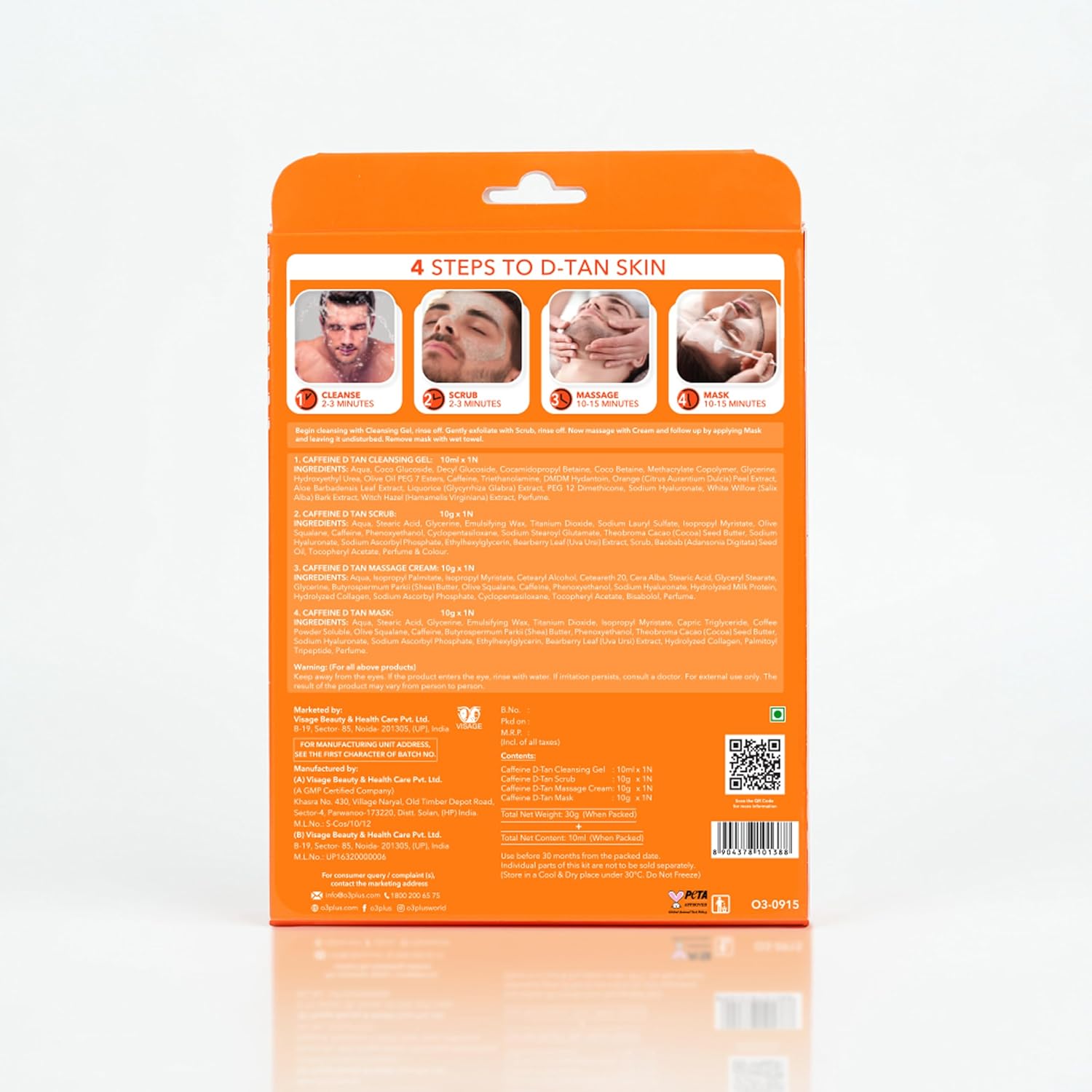 Zephivo O3+ Caffeinated D-Tan Facial Kit for removing dirt toxins oil and sweat single session for All Skin Types 40 GM