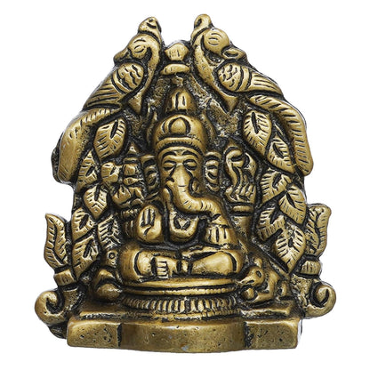 Metal Handcrafted Golden Lord Ganesha Idol On Peacock Design Throne - Decorative Religious God Statue for Home, Temple, Pooja Room, Office - Perfect Diwali, Ganesh Chaturthi, Birthday Gift