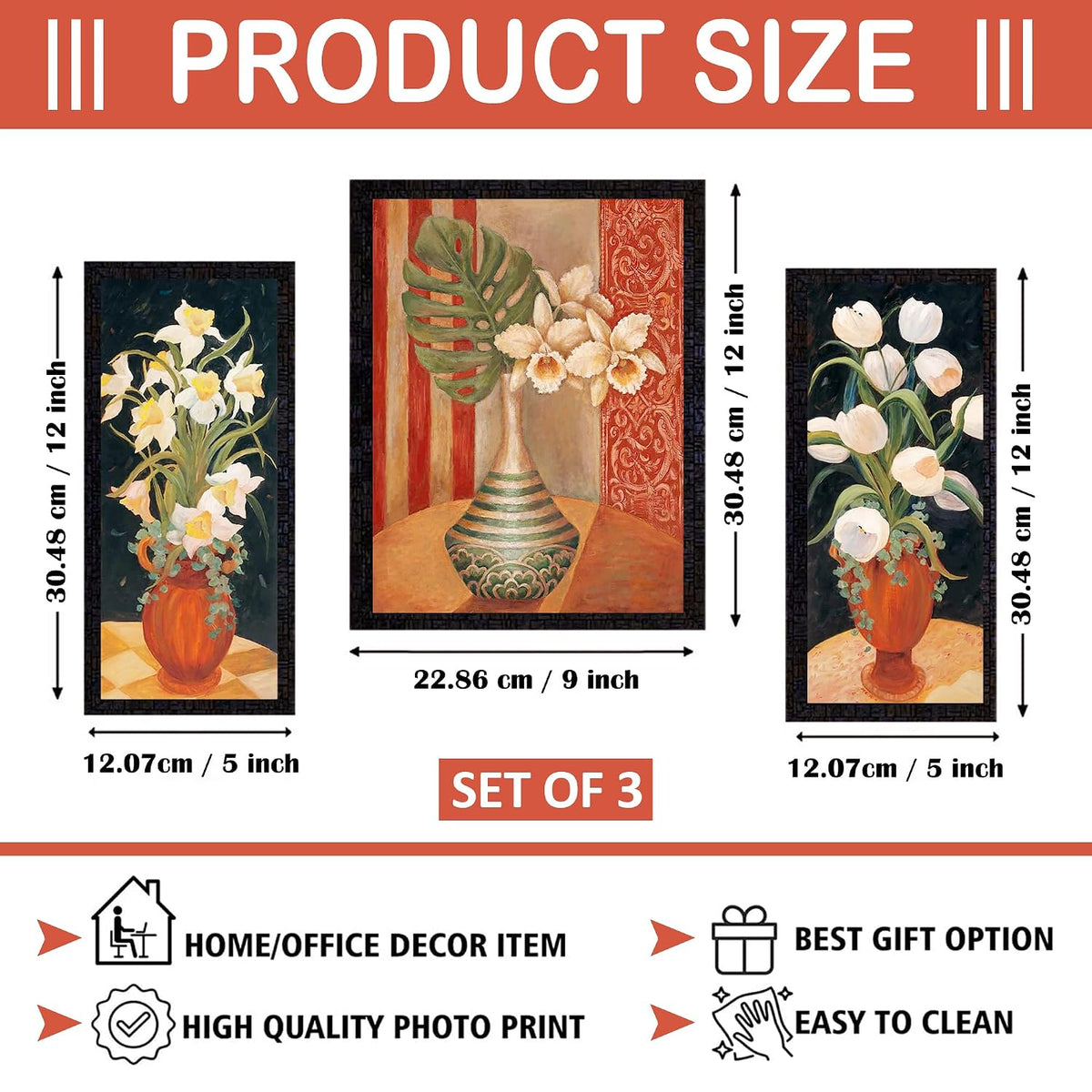 Wall Painting Frames For decor, Pictures Frame For Living Room, Home Decoration, Bedroom, Set of 3, 1pc- 23 x 30 cm, 2pc- 12.5 x 30 cm (Design 7)
