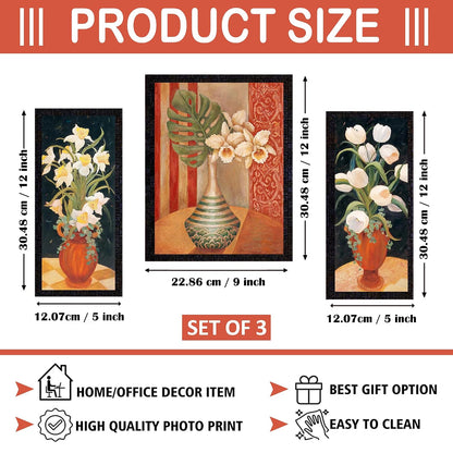 Wall Painting Frames For decor, Pictures Frame For Living Room, Home Decoration, Bedroom, Set of 3, 1pc- 23 x 30 cm, 2pc- 12.5 x 30 cm (Design 7)