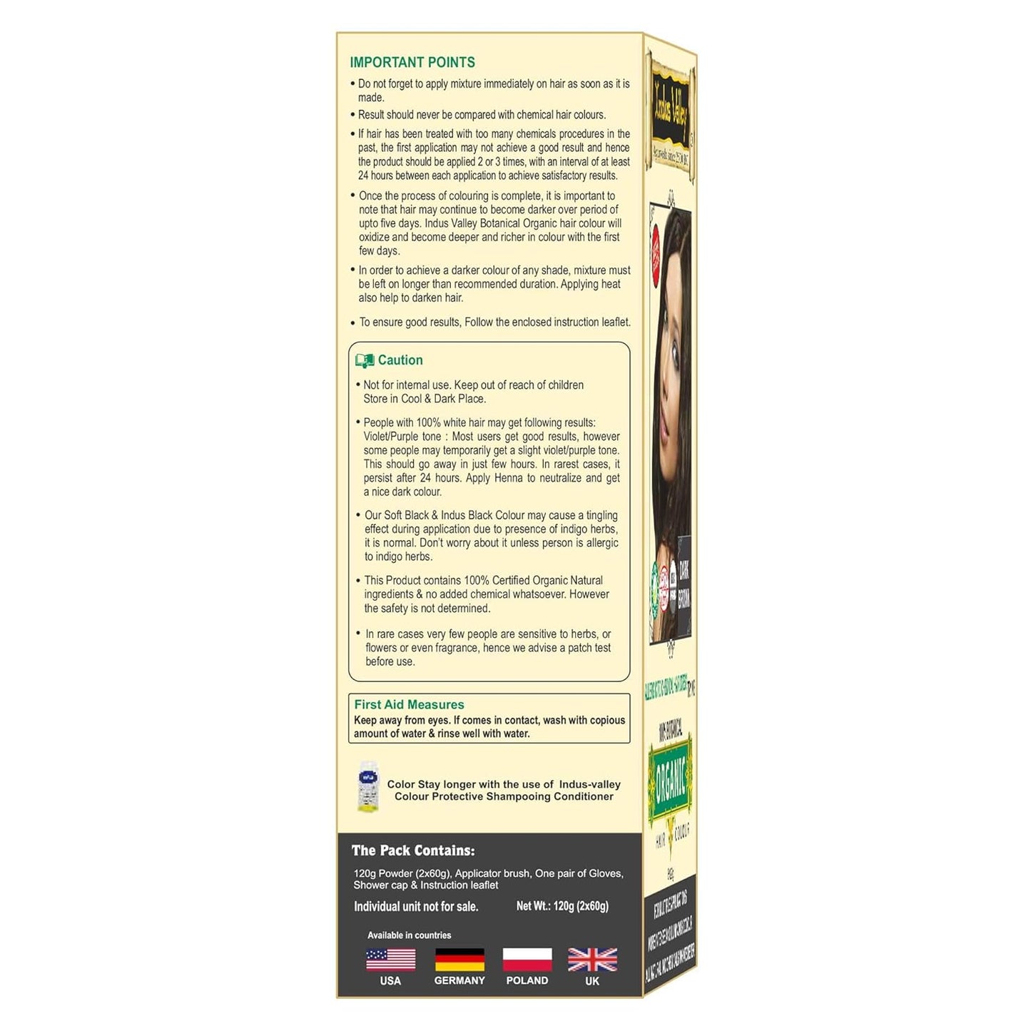 Back of a hair color product packaging with text and images on a white background