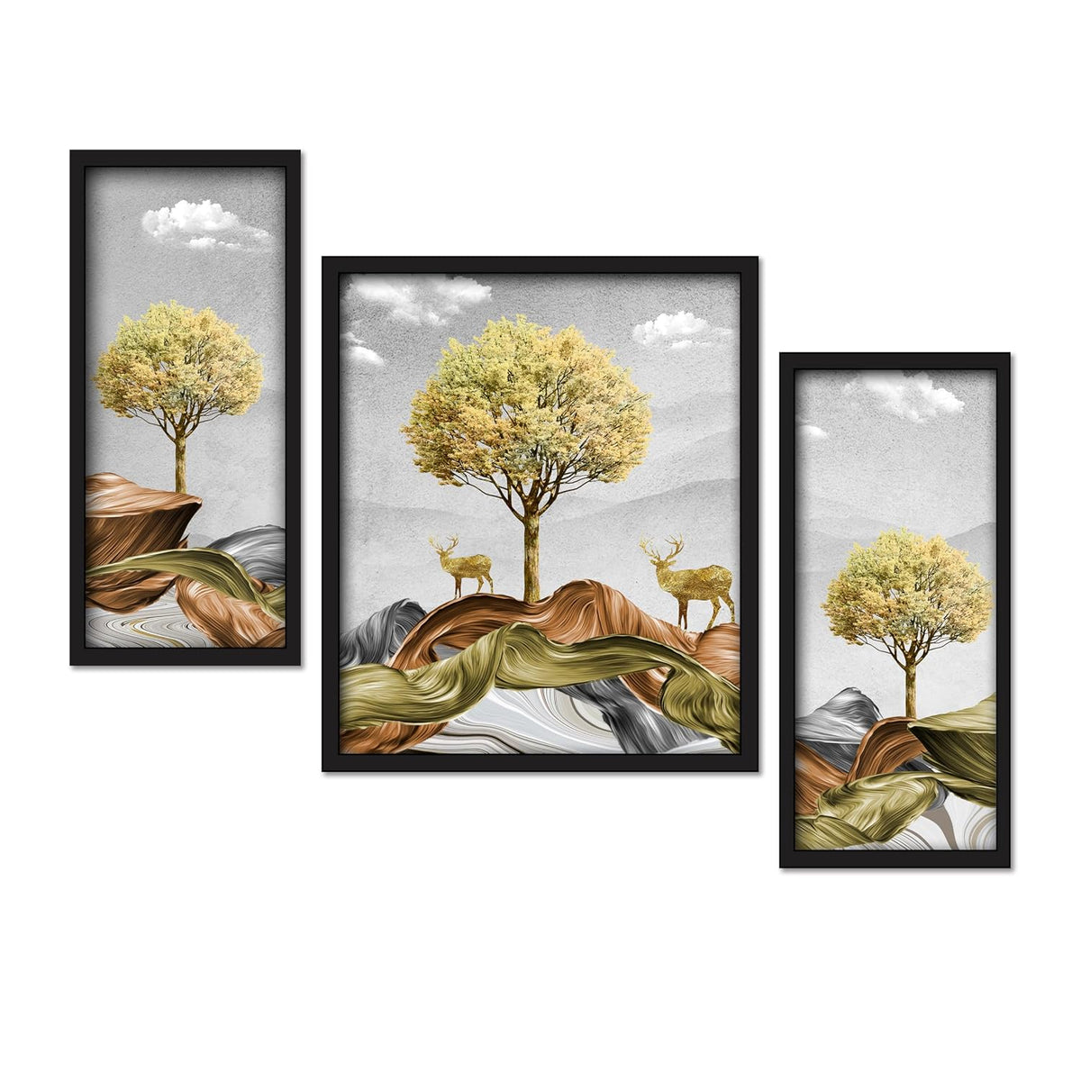 Framed Art Painting For Home, Living Room, Hall | Traditional Paintings With Frame For Home Decor (Deer D3)