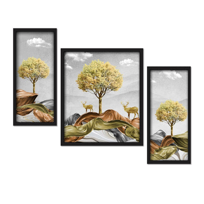 Framed Art Painting For Home, Living Room, Hall | Traditional Paintings With Frame For Home Decor (Deer D3)