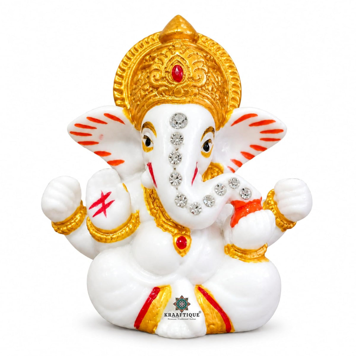 Chaturbhuj Ganpati Idol White Marble Statue, Matte Finish Ganesh Murti for Puja, Mandir, Home Decor, Diwali, Ganesh Chaturthi, Festivals & Gifting