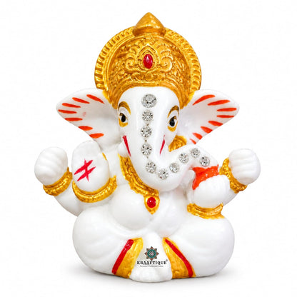 Chaturbhuj Ganpati Idol White Marble Statue, Matte Finish Ganesh Murti for Puja, Mandir, Home Decor, Diwali, Ganesh Chaturthi, Festivals & Gifting