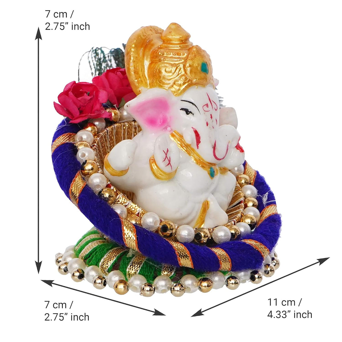 Resin Lord Ganesha Idol On Peacock Feather Decorative Plate-Ganesha Idol for Home Decor Car Dashboard-Ganesha Statue-Ganpati Murti Gift for Diwali Ganesh Chaturthi Housewarming Birthday.