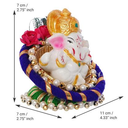 Resin Lord Ganesha Idol On Peacock Feather Decorative Plate-Ganesha Idol for Home Decor Car Dashboard-Ganesha Statue-Ganpati Murti Gift for Diwali Ganesh Chaturthi Housewarming Birthday.