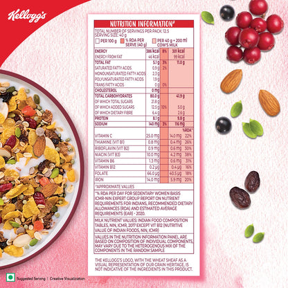 Kellogg's Muesli Fruit Nut & Seeds 750G | 12-In-1 Power Breakfast | USA'S No. 1 Muesli | Multigrain Breakfast Cereal