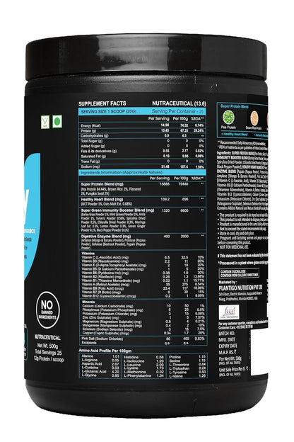 Plantigo Superior 51+ Plant Protein Powder for Senior Adults | Elders, Old Men & Women | No Sugar, 14 Calories | Pea Protein, Oats | Heart Health & Muscle Recovery, Protein (Vanilla - 500g)
