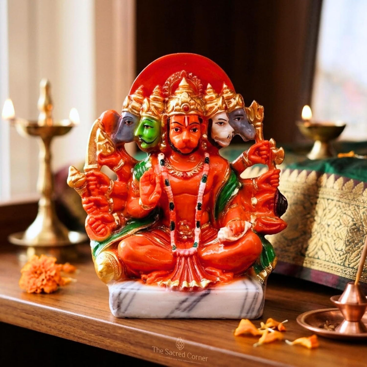 Resin Hanuman Ji Murti Panchmukhi Hanuman For Door Entrance Temple Home & Office Decor Living Room Decoration Gift For New House Warming Ceramony Balaji Idol Evil Eye 6.3 cm Orange