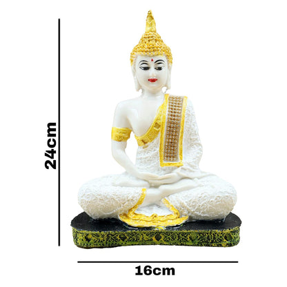 Meditating Buddha Polyresin Idol Showpiece - Perfect for Living Room, Bedroom and Office Space - Home D?cor and Staircase Wall Decoration - Ideal for Gifting (White Gold Buddha)