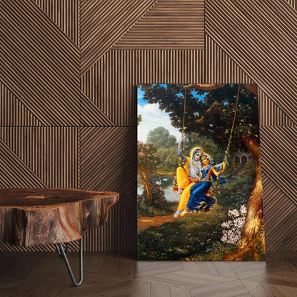Canvas Wall Art Painting, 7 Running Horses with Rising Sun, Vastu Frame Decor, Multicolour, 45.7 x 61 cm (RADHA KRISHNA)