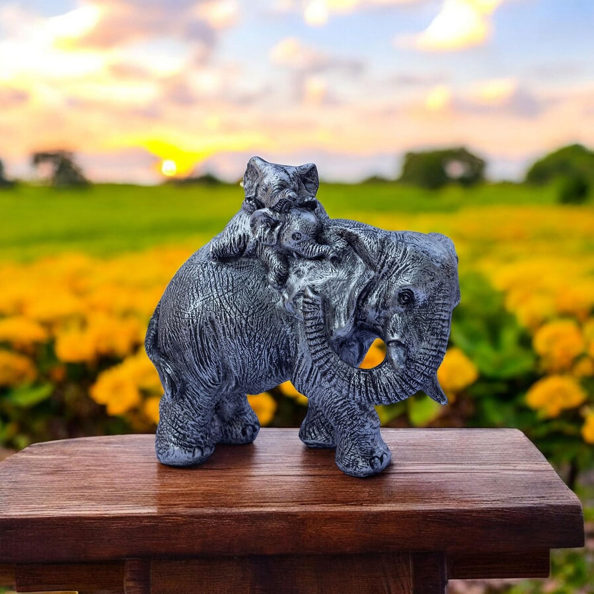 Polyresin 6" Elephant with Baby Statue for Home Decor – Vastu & Feng Shui Good Luck Symbol – Decorative Showpiece for Entryway, Living Room, Office, Gift (Silver)
