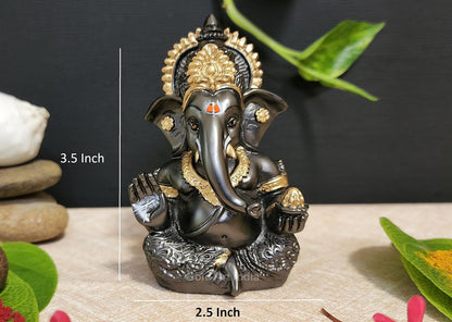 Gold Art India's Ganesha Idol (3.5") - Electroplated Magnet-Color with Golden Jewelry - Perfect for Home or Car Dashboard, Resin, Idol