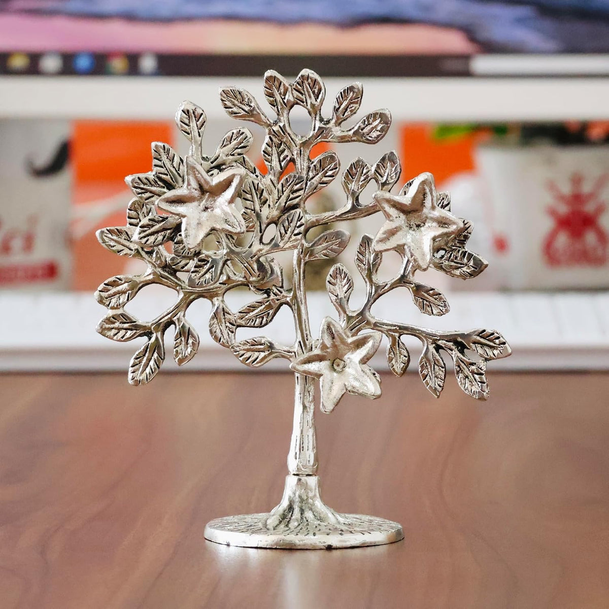 Metal Kalpavriksha Tree Showpiece Trees of Life - Home Decor - Gift for Good Luck Vastu and Fengshui - Best in Living Room Table Decoration with Antique Polish Silver