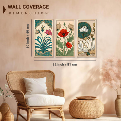 Indian Traditional Madhubani Art Home Decoration Wall Painting Art With Frame For Living Room Bed Room Hotel Wall Decor Digital Reprint Engineered Wood Set of 3 (1, 10x19 inch)