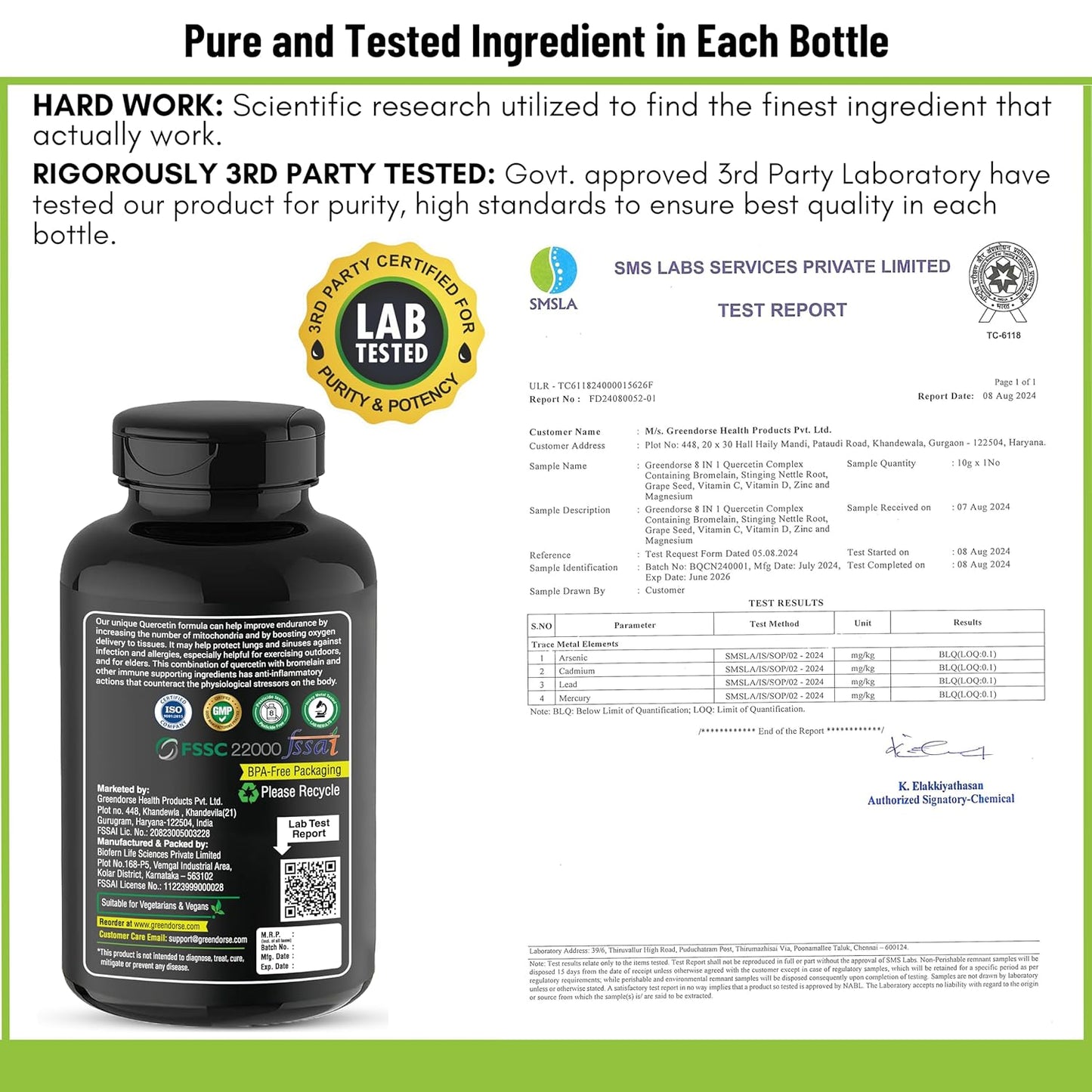 GREENDORSE Premium Quercetin with Bromelain, Stinging Nettle, Grape Seed, Vitamin C & D, Zinc, Magnesium – 8-in-1 Immune Support Supplement – Antioxidant, Allergy Relief, Cardiovascular & Respiratory Health – 60 Vegan Capsules