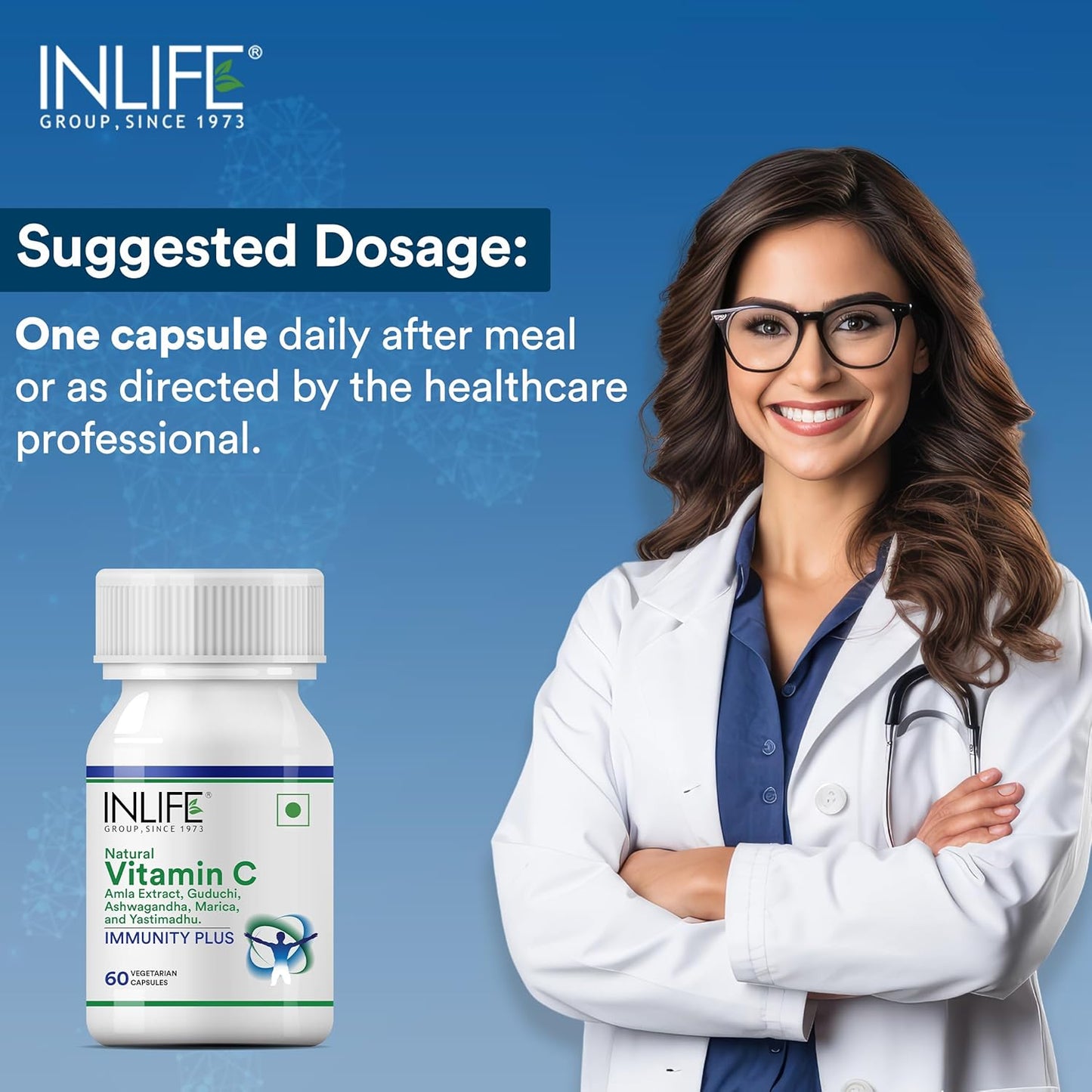 INLIFE Immunity Plus Supplement Natural Vitamin C (Amla) Guduchi Ashwagandha Marica Licorice Ayurvedic Herbal Formula - 60 Vegetarian Capsules
