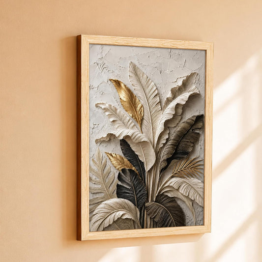 Floral Framed Wall Art Painting for wall decoration, Textured Leaf Flower Painting for Living room, bedroom, Office, 9x13 Inch