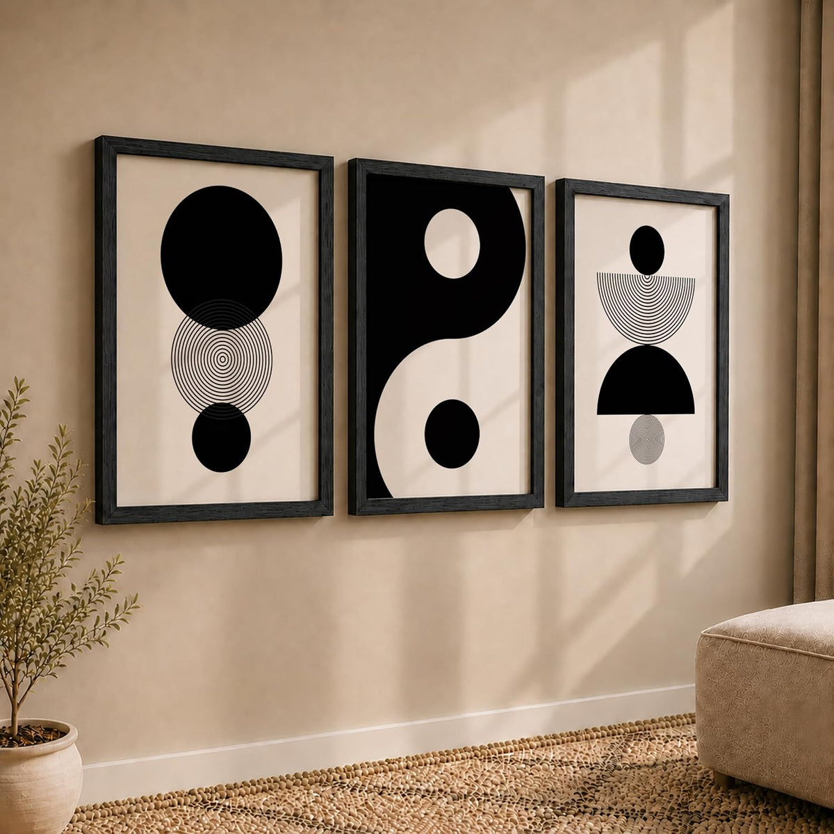Minimalist Moon wall decor framed paintings for living room, Set of 3 Wall art frames for home decoration (Geometric pattern) (Theme-Minimalist) (Art-5, 10x13inch)