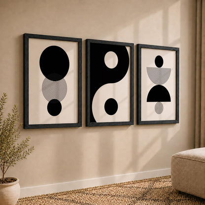 Minimalist Moon wall decor framed paintings for living room, Set of 3 Wall art frames for home decoration (Geometric pattern) (Theme-Minimalist) (Art-5, 10x13inch)